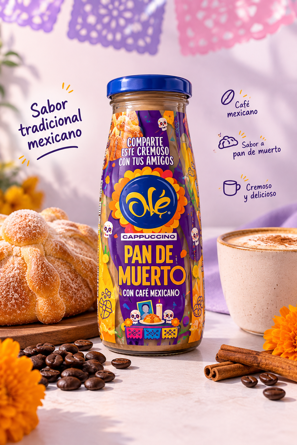Cappuccino Pan De Muerto con Café Mexicano “Ole”