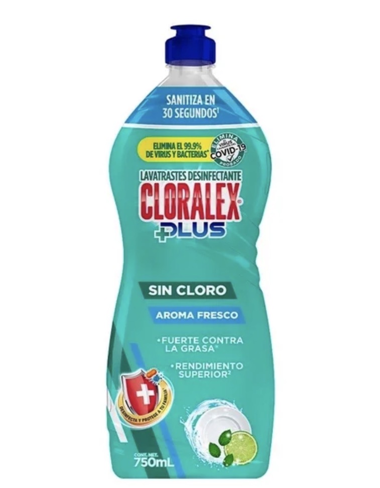 Lavatrastes líquido Cloralex desinfectante aroma limón y menta