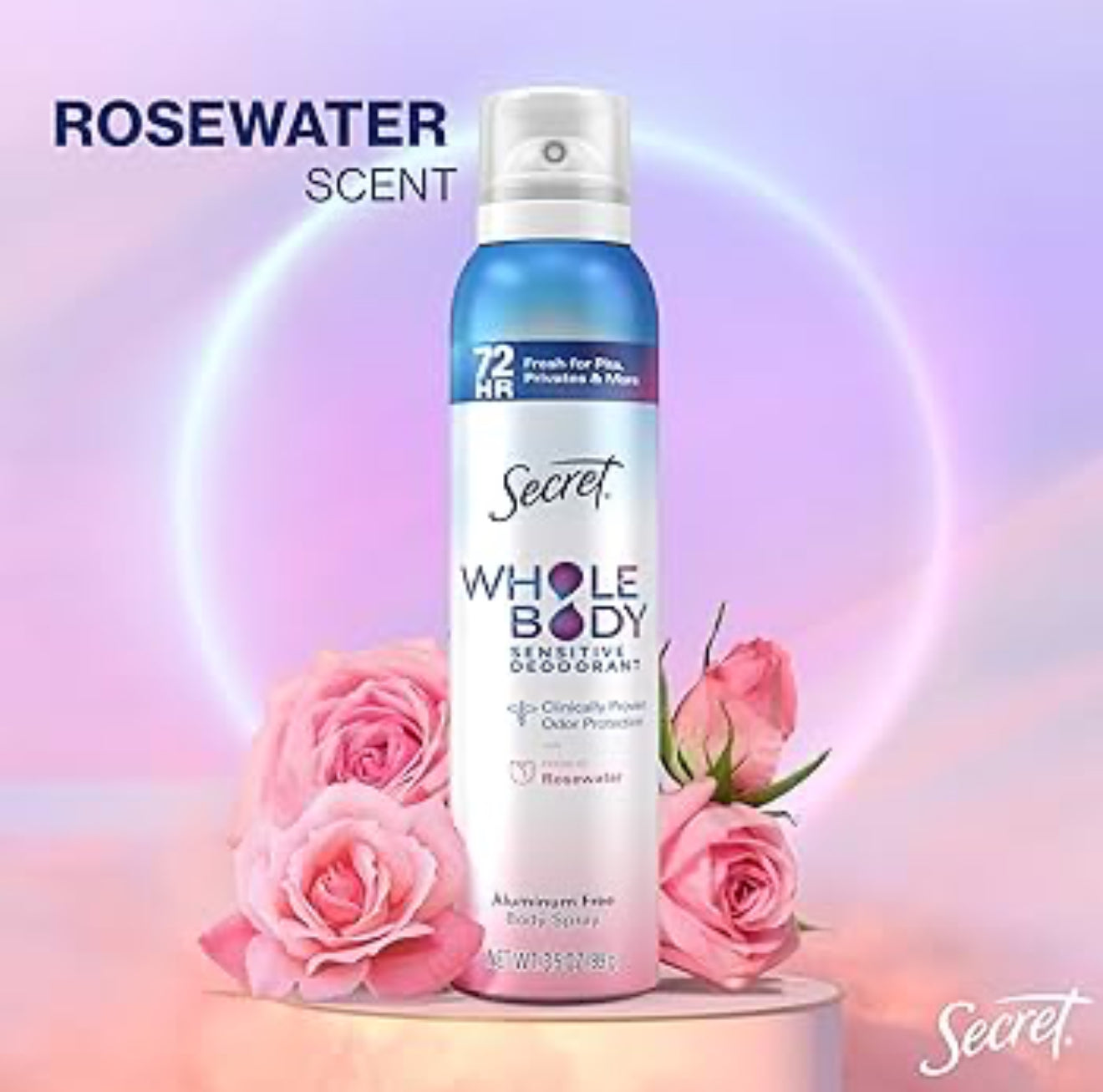 Secret Whole Body Deodorant for Women, Rosewater Scent