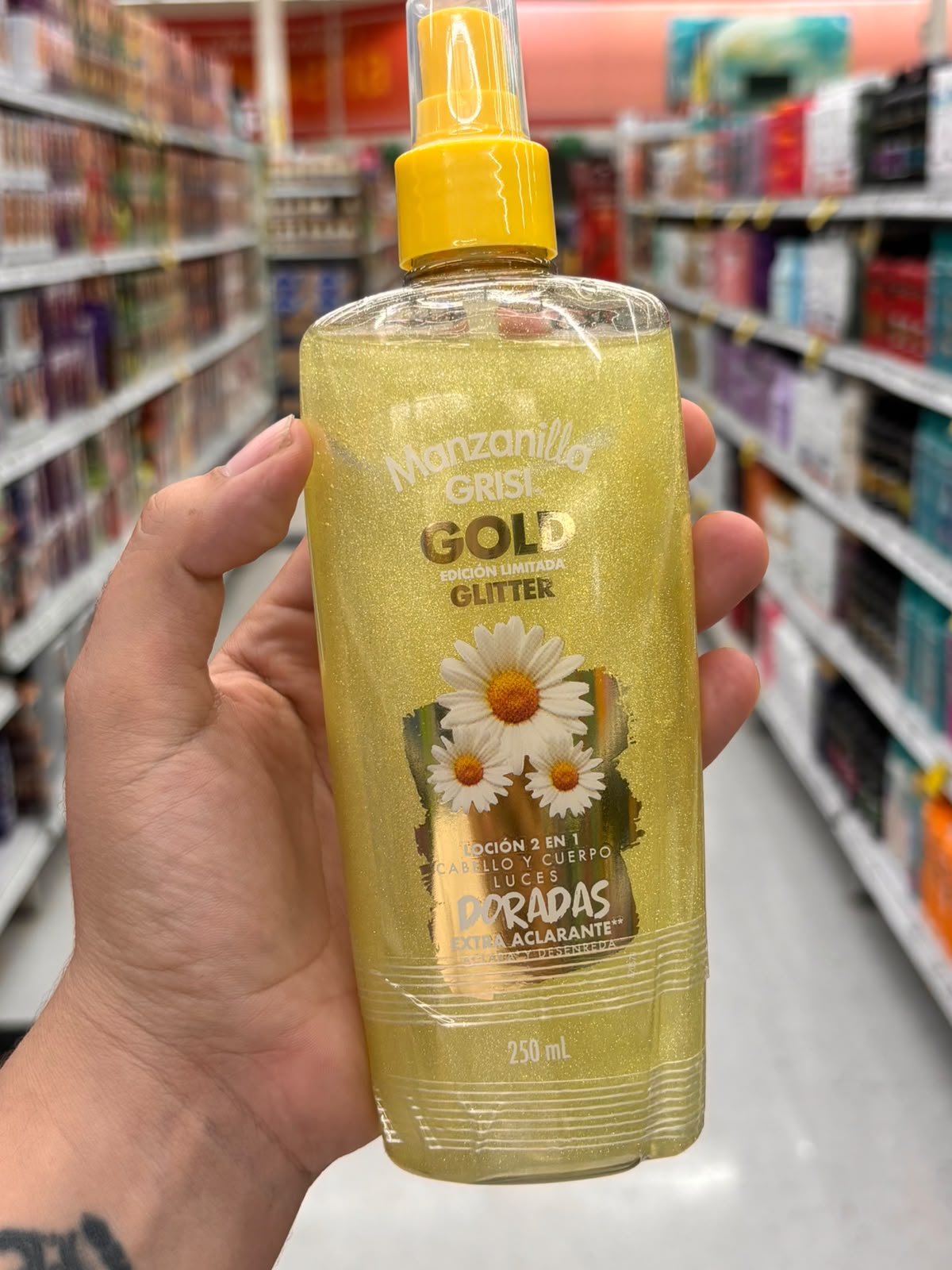 Loción luces doradas edición Glitter cabello y Cuerpo Gold “Manzanilla Grisi”
