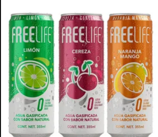 Agua Gasificada sabores 🍒🍋‍🟩🍑”free life”