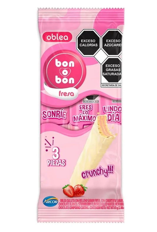 Oblea Wafer Bon O Bon Fresa 3pz