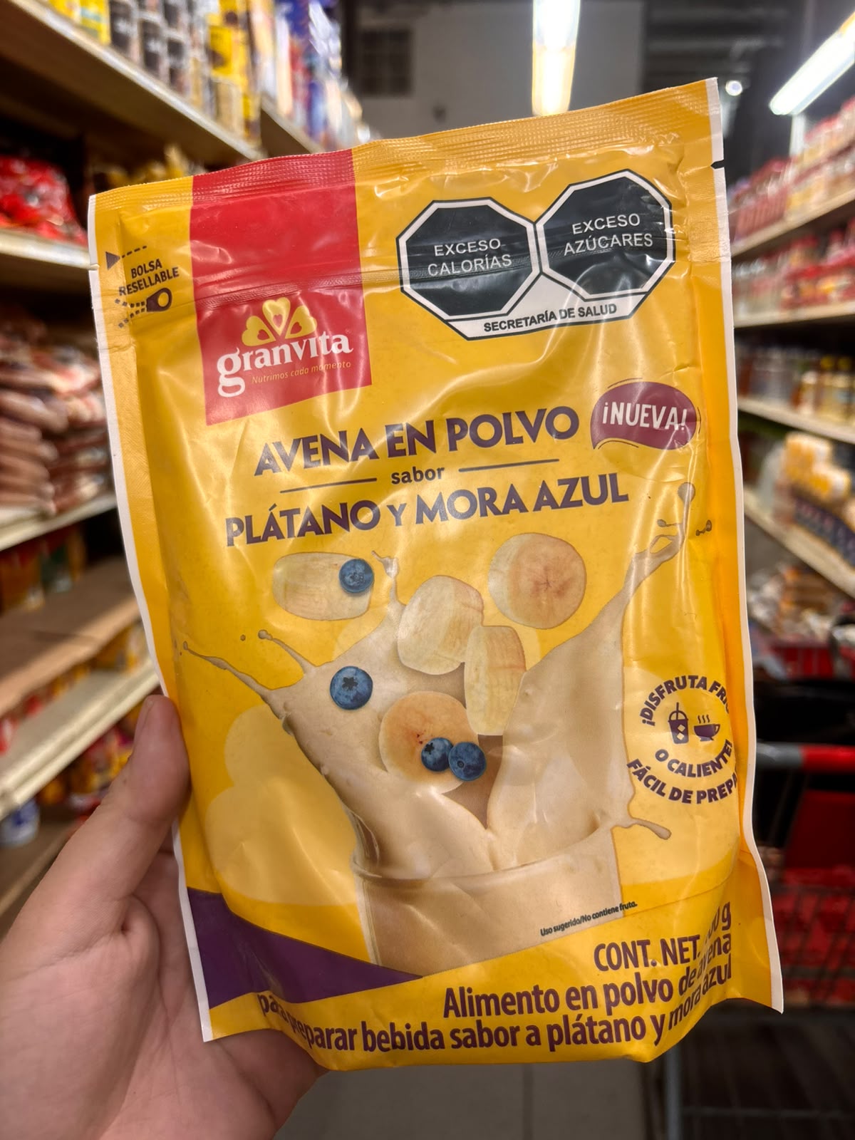 Avena en Polvo sabor Plátano y Mora Azul