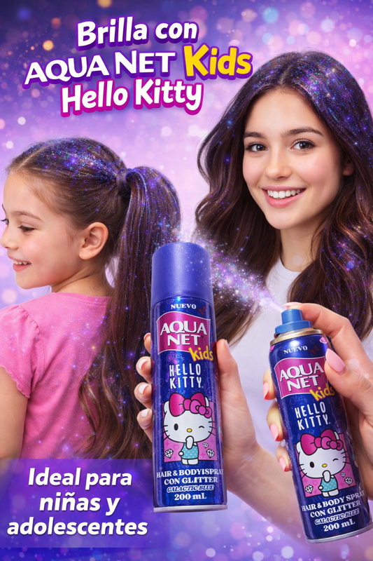 Hair & Body Spray con glitter 💙 Galactic blue Hello Kitty💕 “Aquanet 👧🏻 kids”