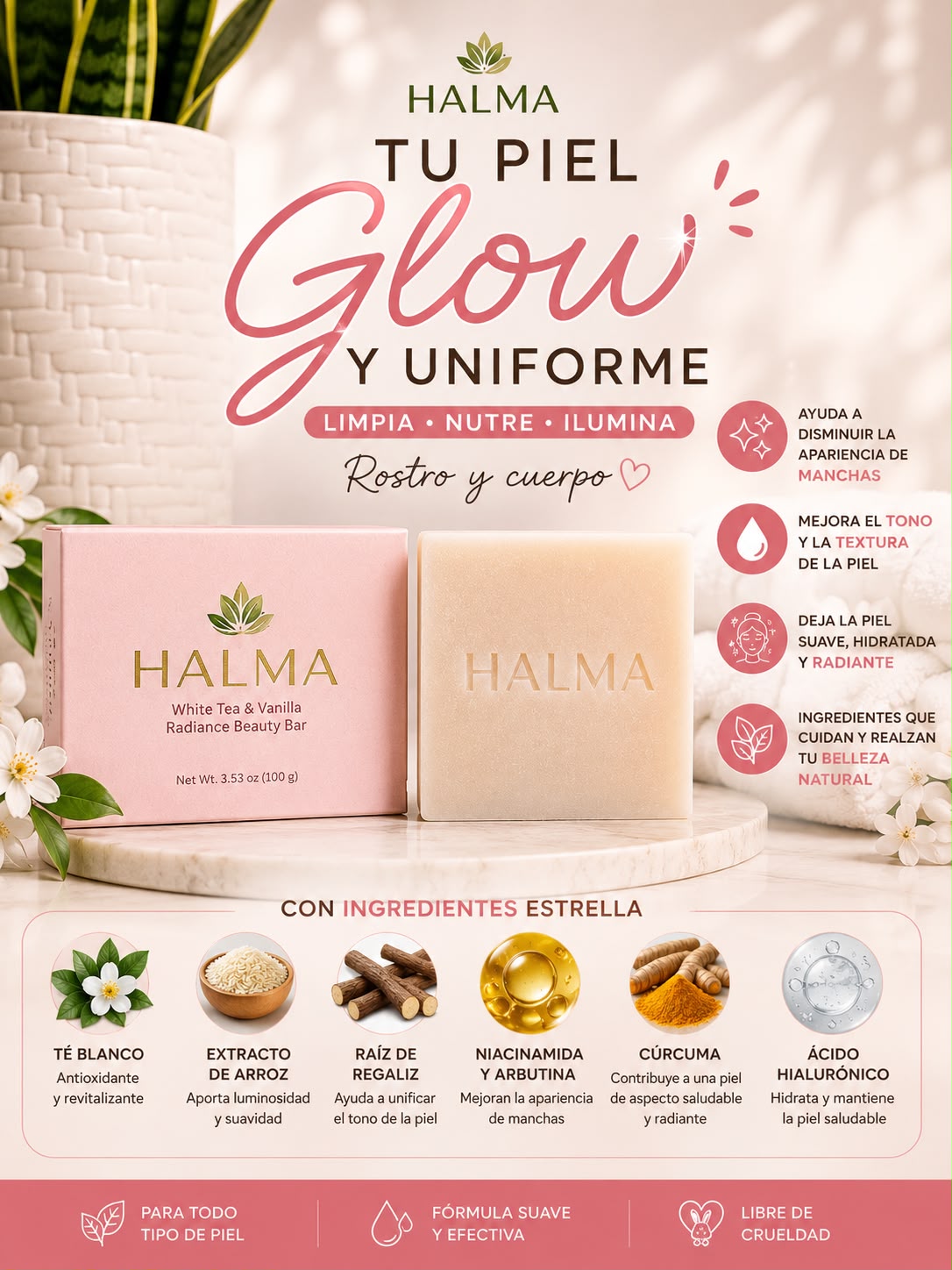 Halma Glow y Radiante Jabón Aclarante